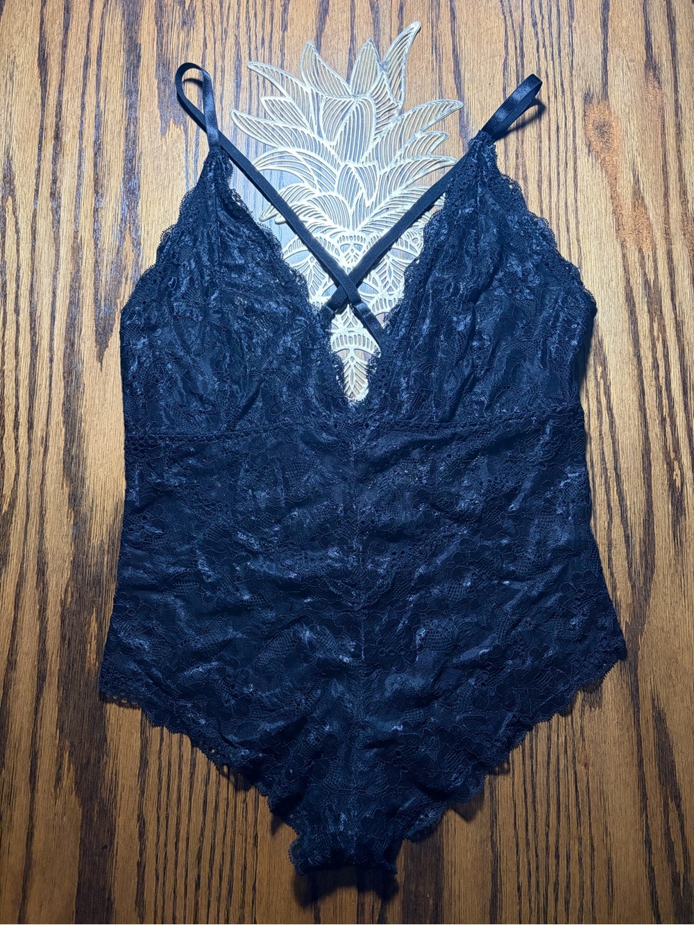 AvidLove lace bodysuit, stretchy floral lace deep v longline cheeky thong snaps